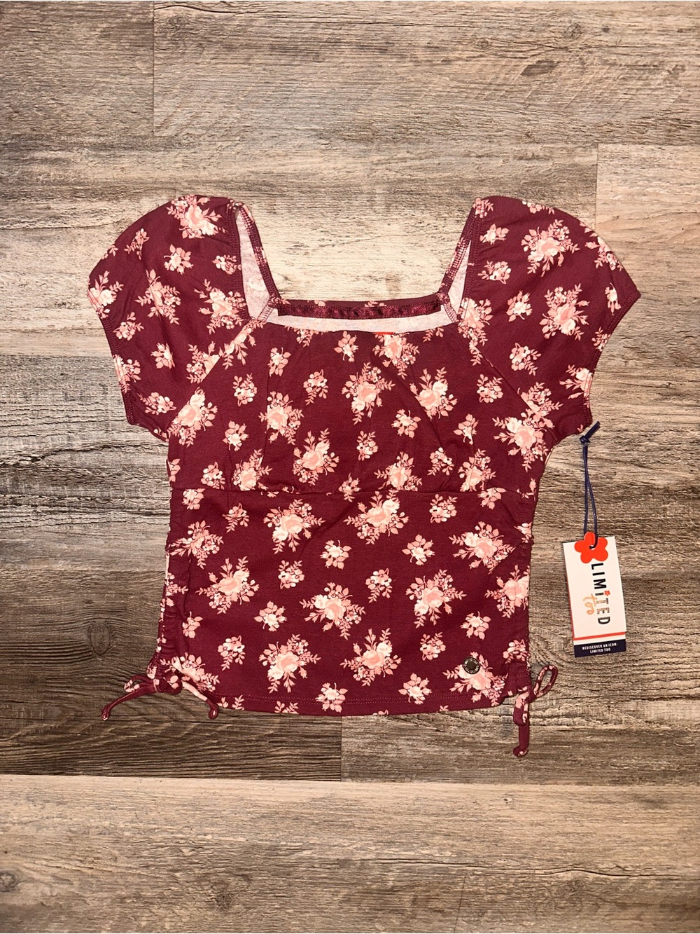 Limited Too Burgundy Floral Square-Neck Girls’ Top